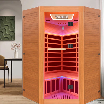 Infrared Sauna Designed for Home Wellness, 2180W 360° Heating, Hemlock Wood, LED Ambient Lighting, Oxygen Bar