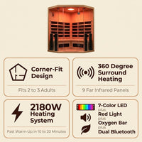 Multifunctional 2-3 Person Infrared Sauna for Home, 2180W Indoor Sauna with 7-Color LED Ambient Light, Red Light Feature, Oxygen Bar, Dual Bluetooth Speakers, 360° Surround Heating — Results & Stats