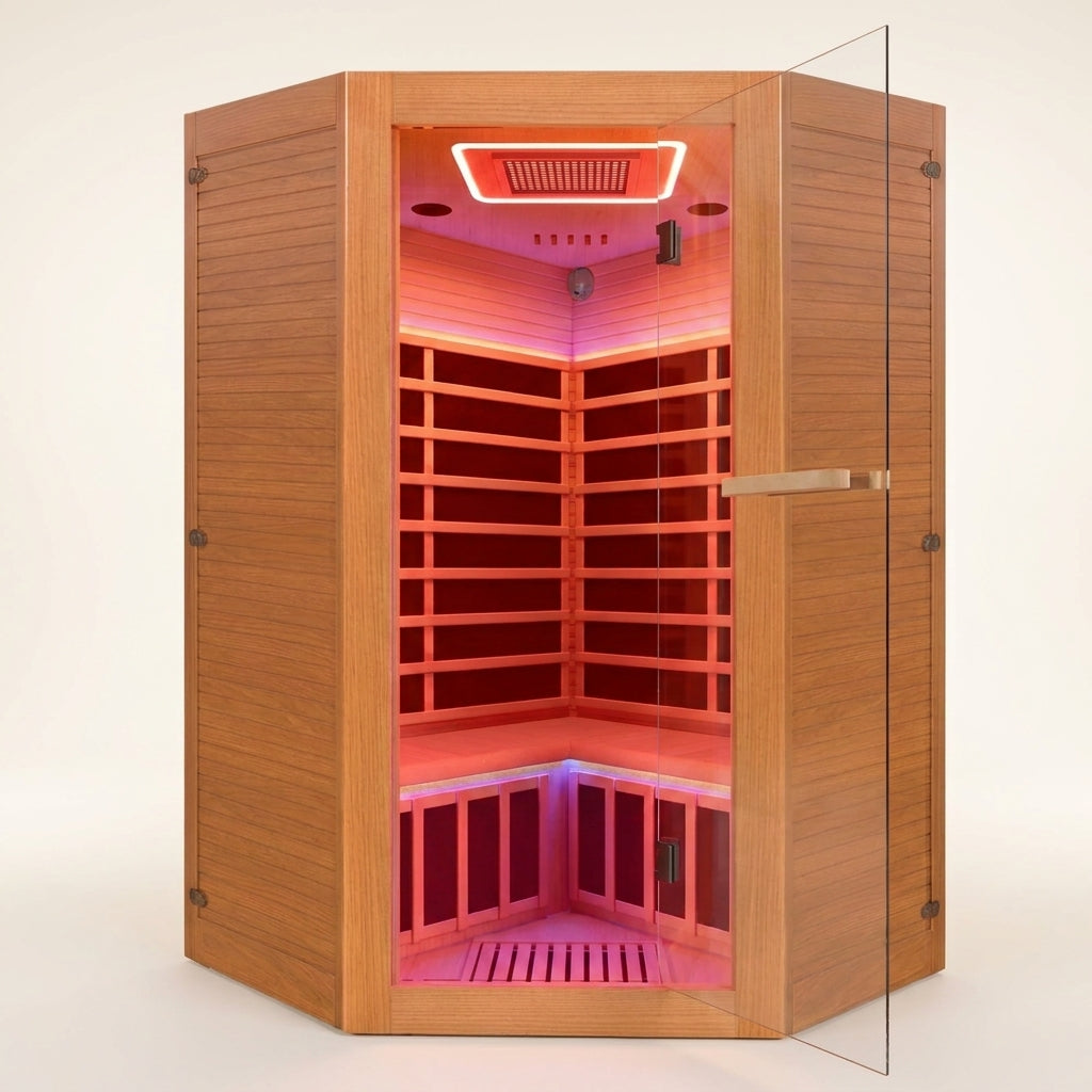 Multifunctional 2-3 Person Infrared Sauna for Home, 2180W Indoor Sauna with 7-Color LED Ambient Light, Red Light Feature, Oxygen Bar, Dual Bluetooth Speakers, 360° Surround Heating — Studio Shot