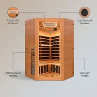 Multifunctional 2-3 Person Infrared Sauna for Home, 2180W Indoor Sauna with 7-Color LED Ambient Light, Red Light Feature, Oxygen Bar, Dual Bluetooth Speakers, 360° Surround Heating — infographic