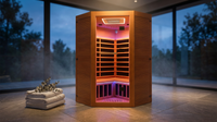Multifunctional 2-3 Person Infrared Sauna for Home, 2180W Indoor Sauna with 7-Color LED Ambient Light, Red Light Feature, Oxygen Bar, Dual Bluetooth Speakers, 360° Surround Heating — Lifestyle