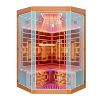 Multifunctional 2-3 Person Infrared Sauna for Home, 2180W Indoor Sauna with 7-Color LED Ambient Light, Red Light Feature, Oxygen Bar, Dual Bluetooth Speakers, 360° Surround Heating — How It Works