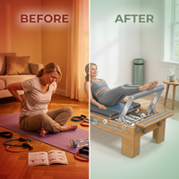 Pilates Reformer Built for Home Studios, Compact Design, Adjustable Resistance, Group Ready — Before & After