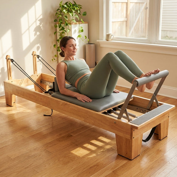 Pilates Reformer Built for Studio Excellence, Solid Wood Construction, 100cm Sliding Distance, 3-Stage Stopper