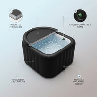 XXL Cold Plunge Tub for Athletes, Compatible with Water Chillers, 195 Gallon Inflatable Cold Plunge with Insulated Lid, Portable Ice Plunge Bathtub for Adult, Ice Tub Outdoor for Cold Water Therapy(C) — infographic