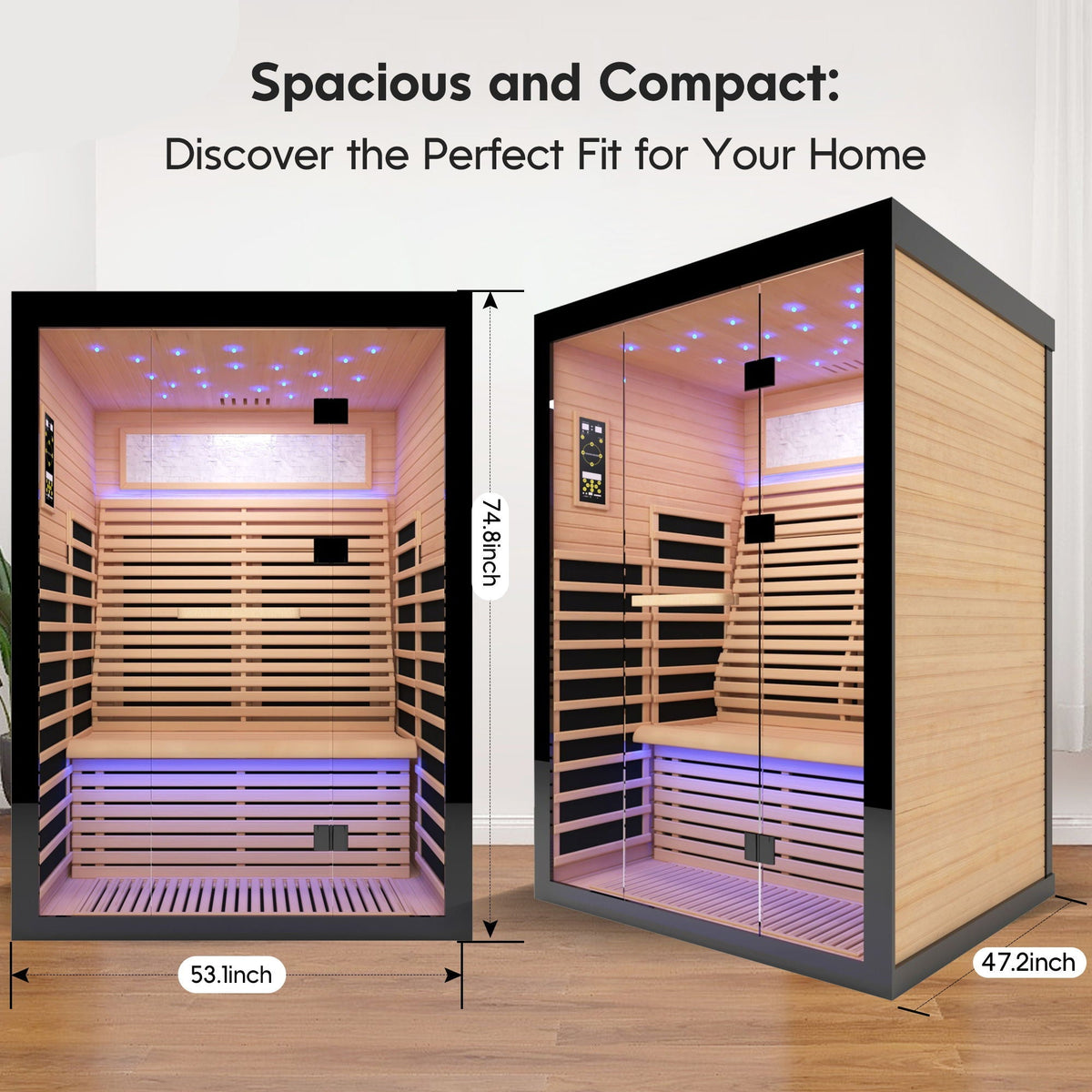 Luxury Double Far Infrared Sauna Room with Epoxy Heating Plates - Black / Natural