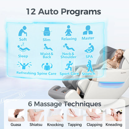 4D Full Body Massage Chair Zero Gravity Shiatsu Recliner,Sl Track Massage Chair with Heating,Leg Auto Extension,Bluetooth,Ai Voice and APP Controller,White